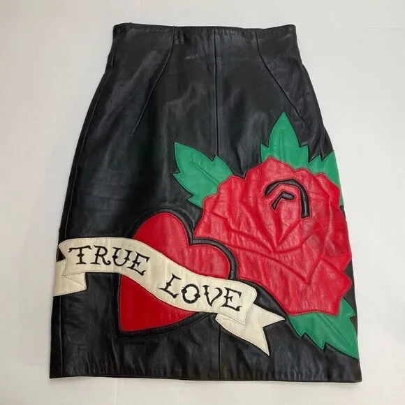 Michael Hoban North Beach Vintage Genuine Leather True Love Rose Skirt Size 1/2 - Picture 12 of 12